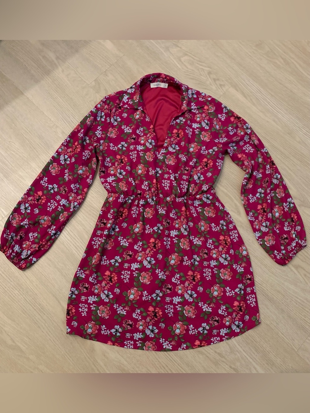 Floral Magenta Long-Sleeve Shirtdress